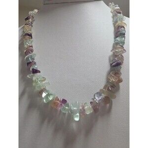 Natural Rainbow Fluorite Gemstone Chip Bead Necklace